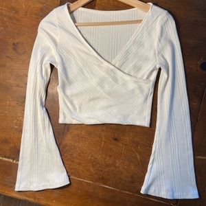 White Surplice Bell-Sleeve Crop Top